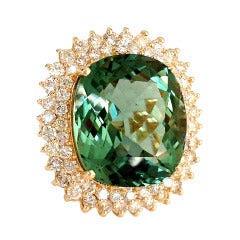 Vintage Magnificent Diamond & Green Citrine Gold Cocktail Ring