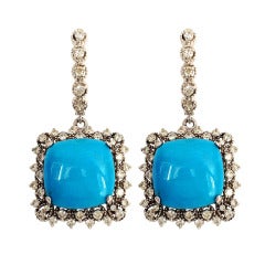 Elegant Pair of Dangle Diamond and Turquoise Earrings