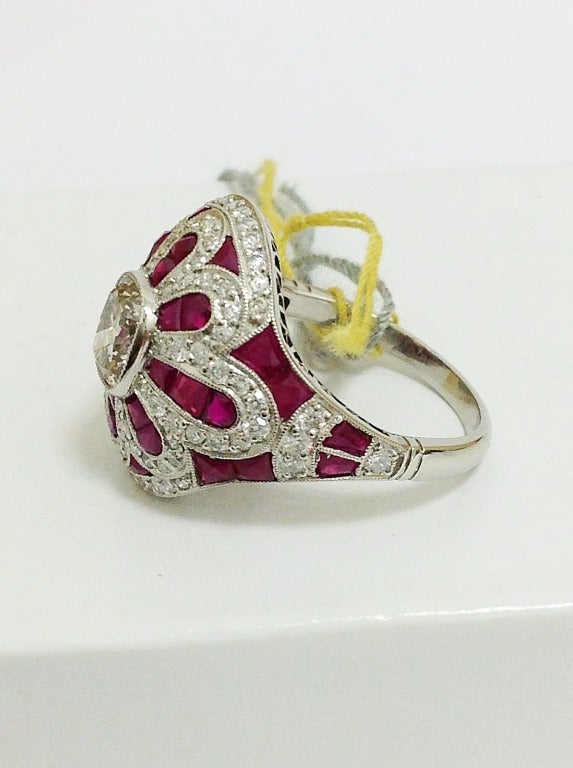 Contemporary Ruby Diamond Platinum Ring For Sale