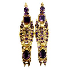 Splendid 18th Century Spanish Amethyst Gold Earrings