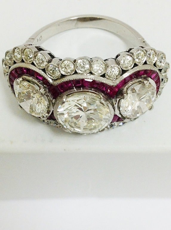 Modern Magnificent Ruby Three Diamond Ring