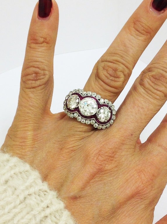 Women's Magnificent Ruby Three Diamond Ring