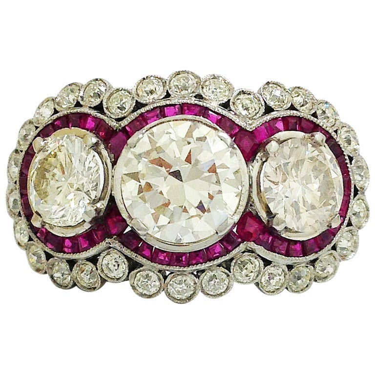 Magnificent Ruby Three Diamond Ring