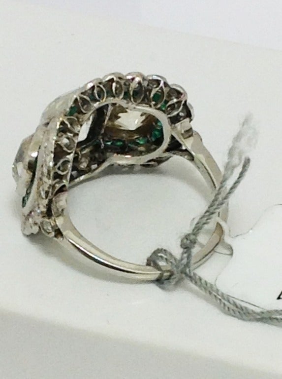 Spectacular Emerald Three Diamond Ring In Excellent Condition In Coral Gables, FL