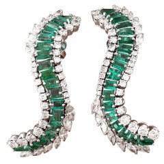 Exceptional Opposing Pair of Diamond & Emerald Earrings, 1960's