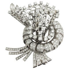 Vintage Ravishing 40's Platinum & Diamond Brooch