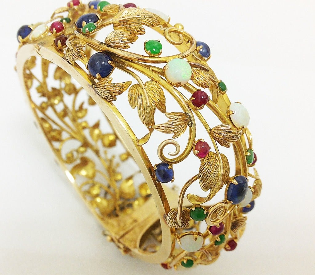 Classic Gold & Colored Gemstones Bangle