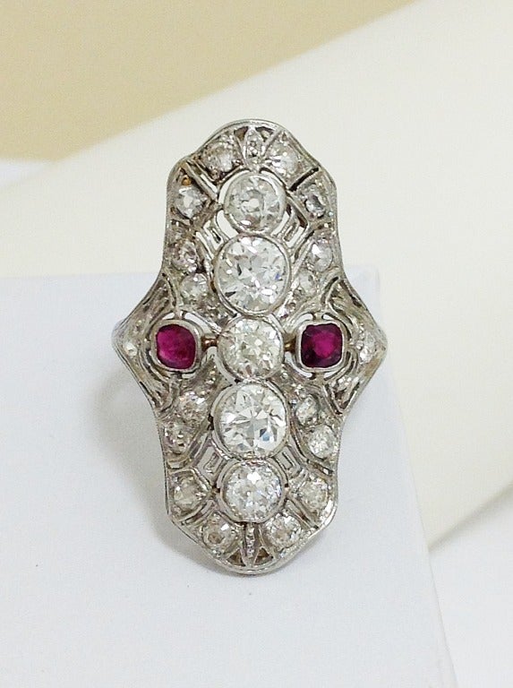 Classical Diamond & Ruby Dinner Ring, Art Deco