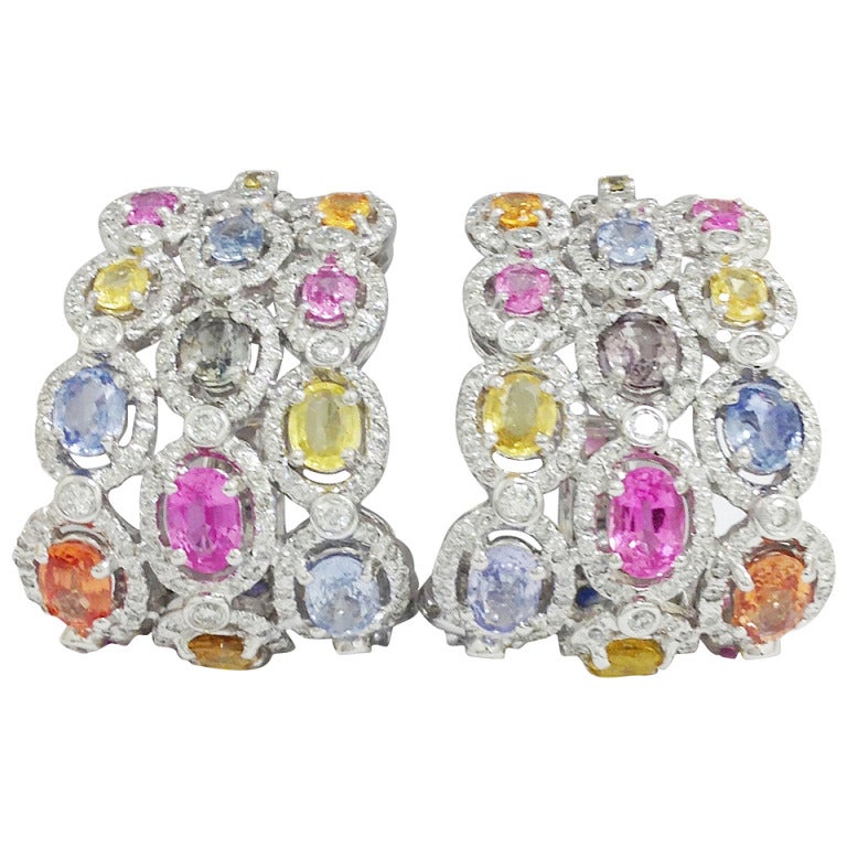 Whimsical Multi Color Sapphire & Diamond Earrings