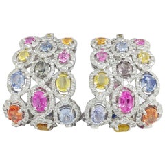 Vintage Whimsical Multi Color Sapphire & Diamond Earrings