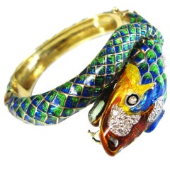 Superb Diamond and Enamel Bangle / Cuff Bracelet