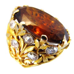 Elegant Large Citrine and Rose Cut Diamond Cocktail Ring Elegant Large Citrine and Rose Cut Diamond Cocktail Ring