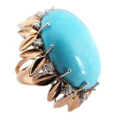 Superb Persian Turquoise Diamond  Cocktail Ring