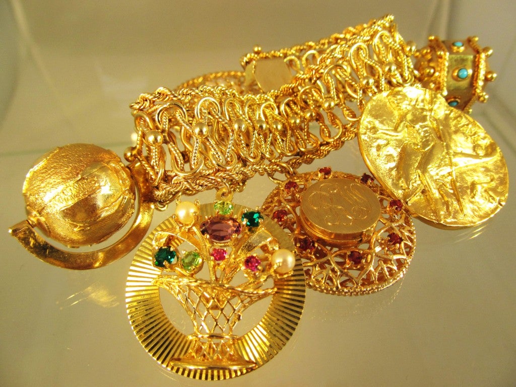 Very Large Gold Charm Bracelet at 1stDibs