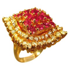 Elegant Diamond and Ruby Pagoda Inspired Cocktail Ring