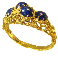 Beautiful Gold and Lapis 70's Bracelet / Bangle