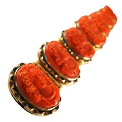 Spectacular Large Italian Coral Cameo and Gold Bracelet, 1900's