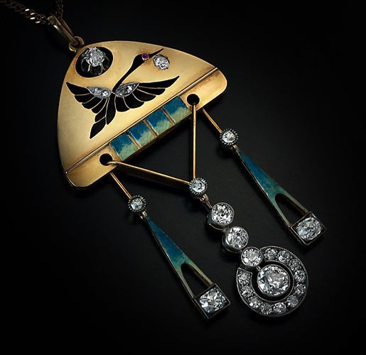 Women's Carl Faberge Neo-Russian Style Enameled Ruby Diamond Gold Pendant