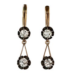 Antique Russian Diamond Gold Pendant Earrings