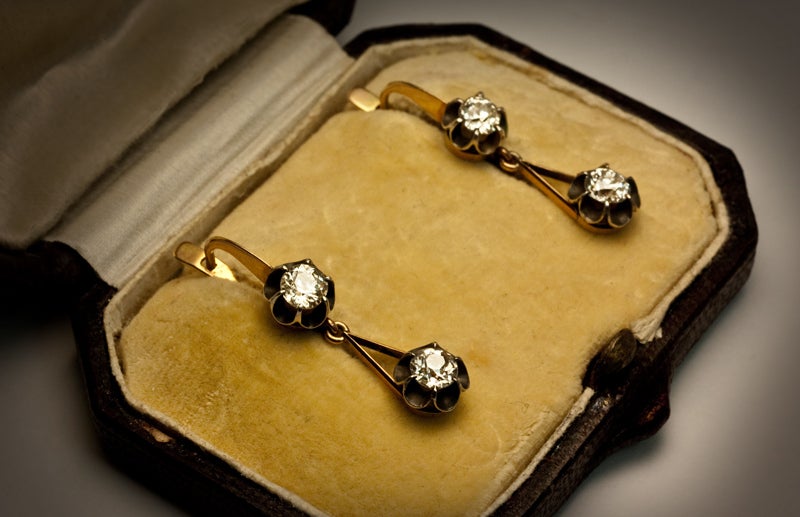 Women's Russian Diamond Gold Pendant Earrings