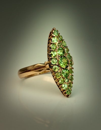 Edwardian Antique Russian Demantoid Marquise Engagement Ring