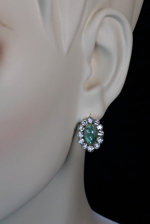 Women's Antique Russian Aquamarine and Diamond Cluster Earrings