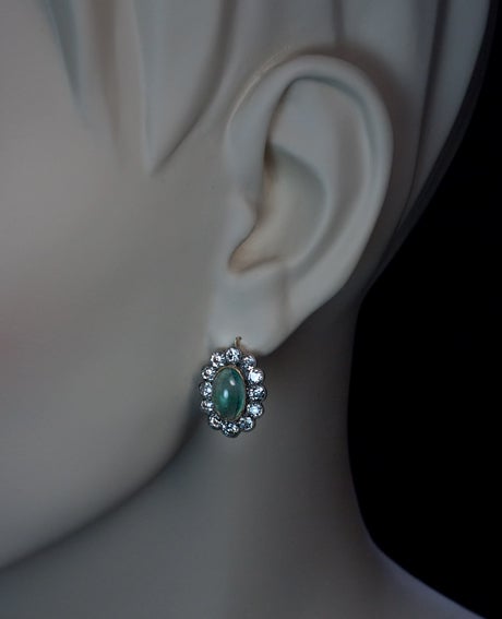 Antique Russian Aquamarine and Diamond Cluster Earrings 1