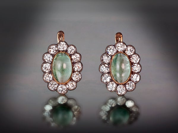Antique Russian Aquamarine and Diamond Cluster Earrings 4