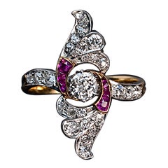 Art Deco Russian Ruby Diamond Gold Platinum Wing Ring
