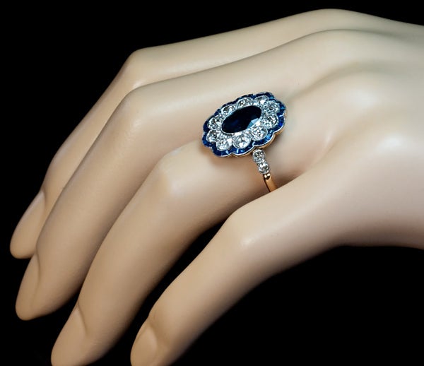 Women's Antique Sapphire Diamond Cluster Ring
