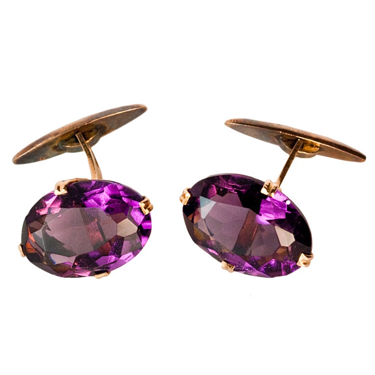 Antique Siberian Amethyst Russian Gold Cufflinks