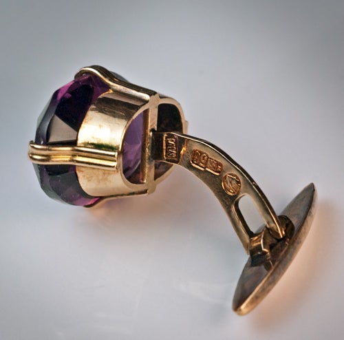 Women's or Men's Antique Siberian Amethyst Russian Gold Cufflinks