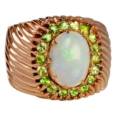 Vintage Russian Opal Demantoid Rose Gold Ring