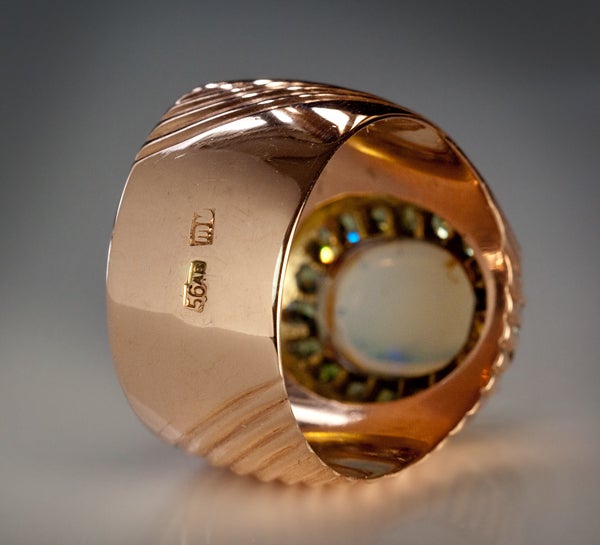 Edwardian Antique Russian Opal Demantoid Rose Gold Ring