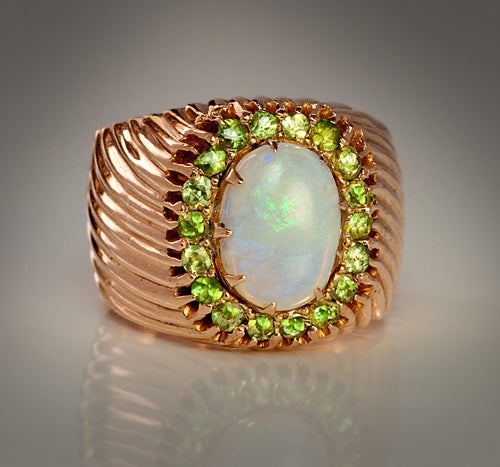Women's Antique Russian Opal Demantoid Rose Gold Ring