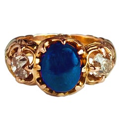 Sapphire and Diamond Antique Russian Men's Ring