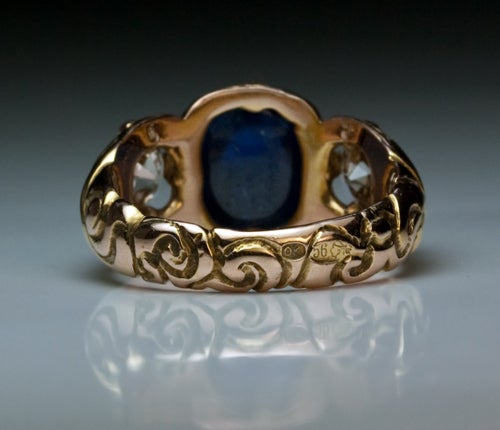 Women's or Men's Sapphire and Diamond Antique Russian Men's Ring