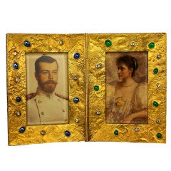 Faberge Jeweled Gold Nugget Double Picture Frame