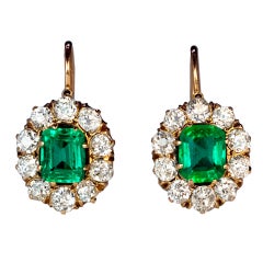 Antique Russian Emerald Diamond Cluster Earrings c. 1890