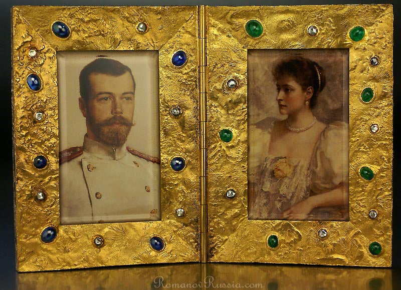 Faberge Jeweled Gold Nugget Double Picture Frame