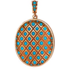 Antique Russian Turquoise Gold Pendant Locket
