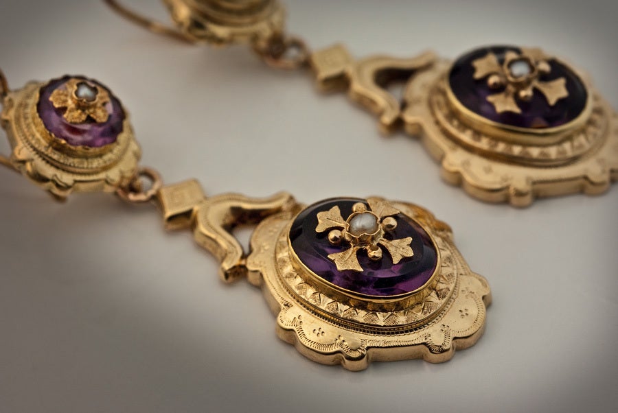 19th Century French Amethyst Gold Earrings