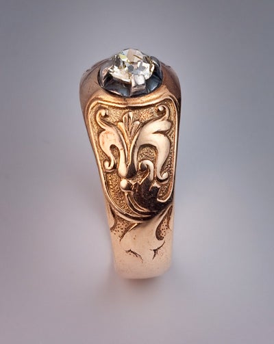 Antique Diamond Solitaire Rose Gold Men's Ring 1