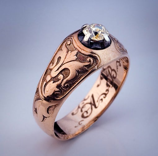 Antique Diamond Solitaire Rose Gold Men's Ring 2