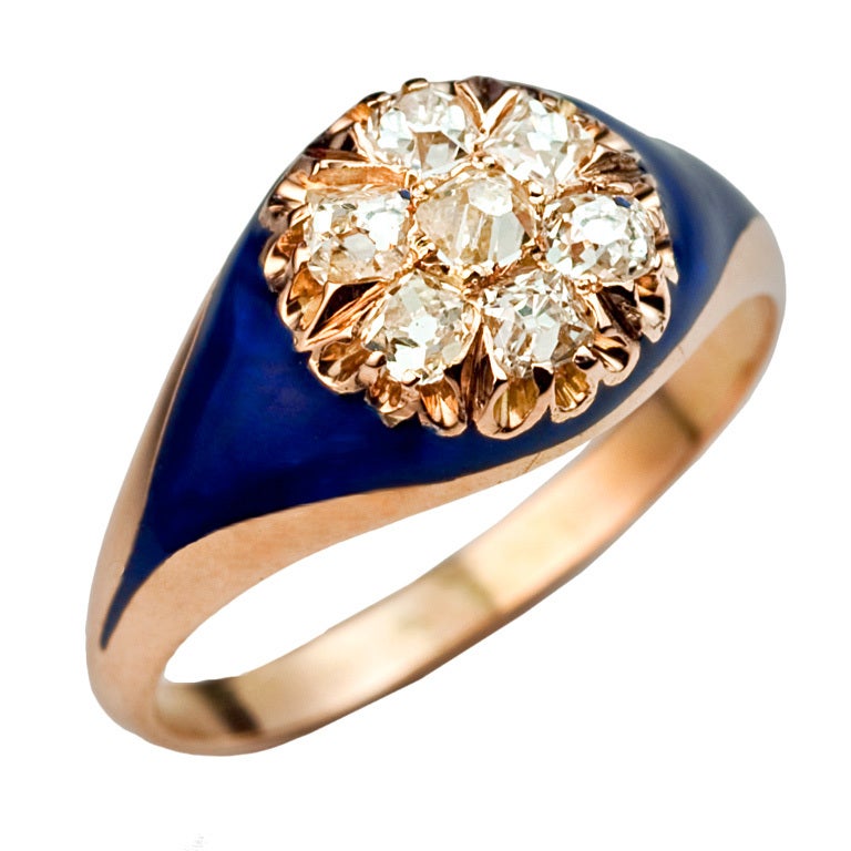 Antique Russian Blue Enamel Diamond Ring at 1stdibs