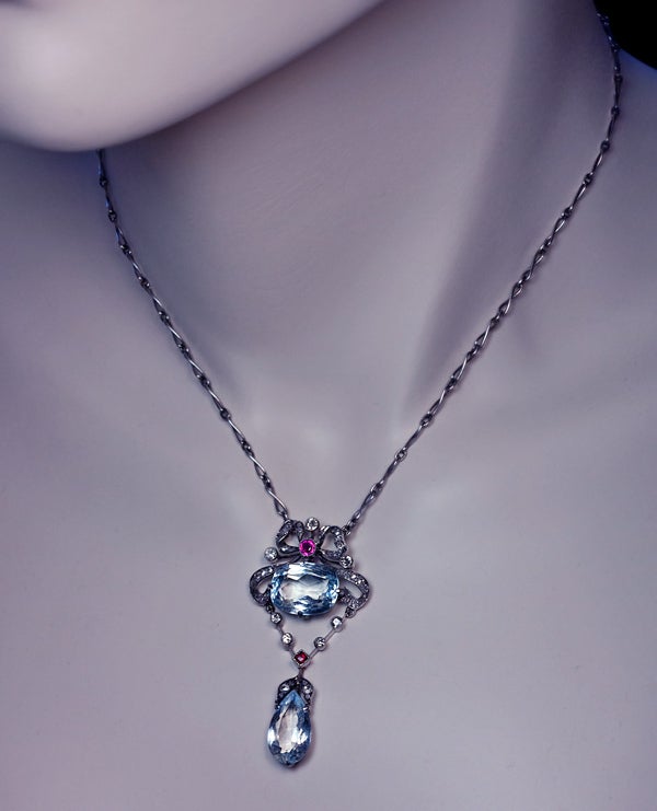 Edwardian Era Aquamarine Diamond Necklace 1
