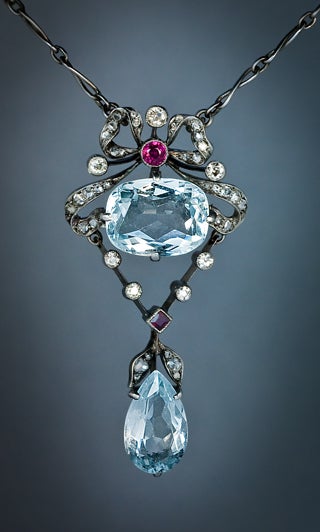 Edwardian Era Aquamarine Diamond Necklace 2