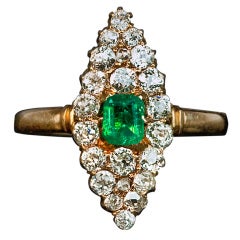 Antique Emerald Diamond Marquise Shaped Ring 7