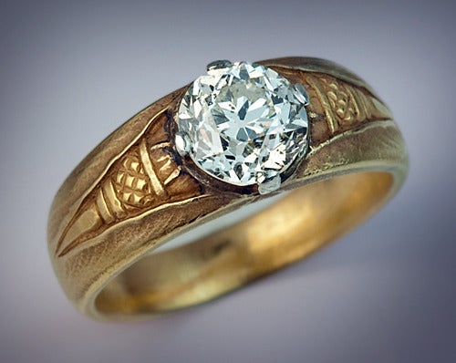 Antique Russian Solitaire Diamond Gold Men's Ring at 1stDibs | mens ...