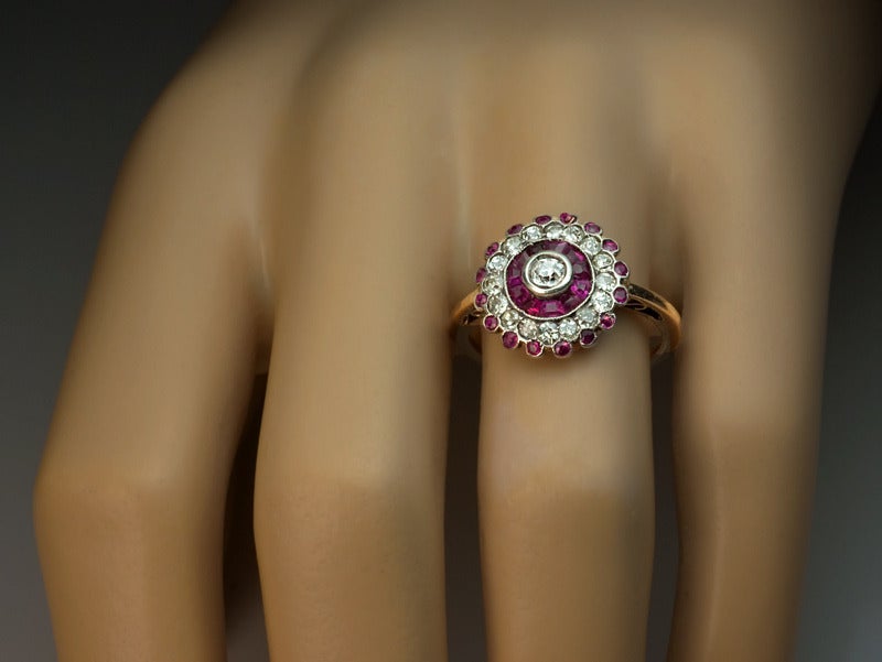 Edwardian Antique Russian Ruby Diamond Cluster Ring